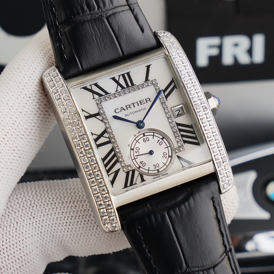 Cartier Tank  Automatic 34mm × 44mm – Cal.1904MC Movement with Arched Sapphire Crystal and Full-Grain Calfskin Strap