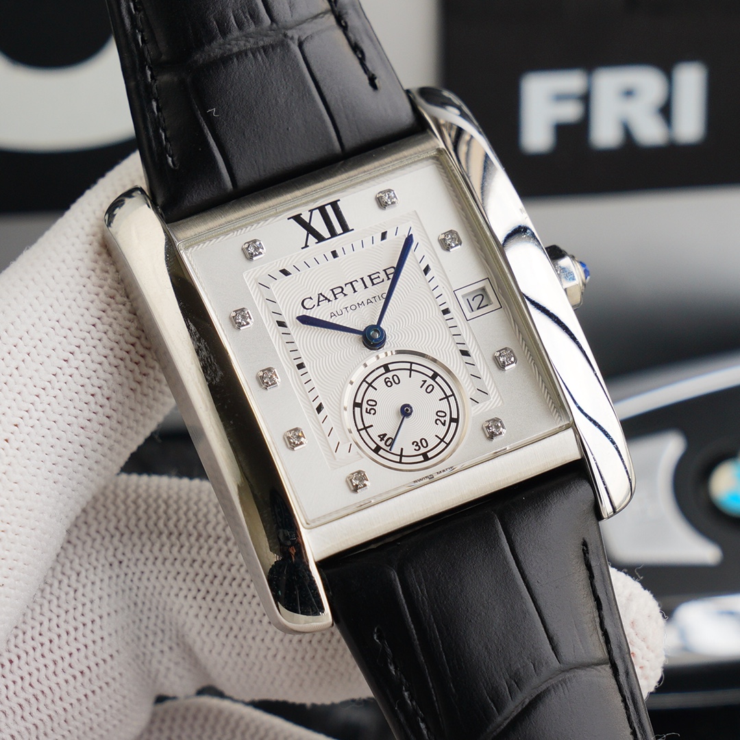 Cartier Tank  Automatic 34mm × 44mm – Cal.1904MC Movement with Arched Sapphire Crystal and Full-Grain Calfskin Strap