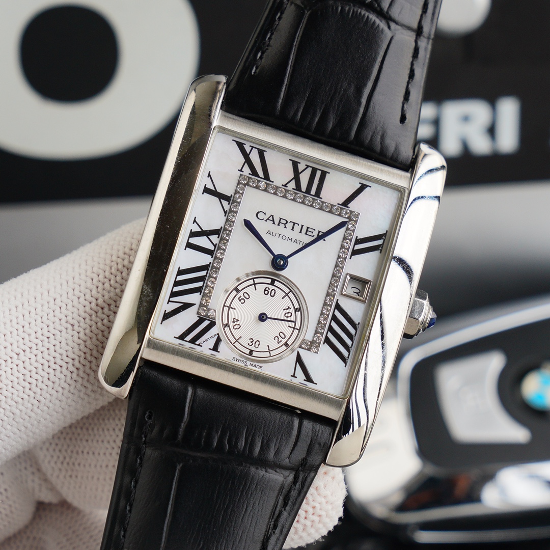 Cartier Tank  Automatic 34mm × 44mm – Cal.1904MC Movement with Arched Sapphire Crystal and Full-Grain Calfskin Strap