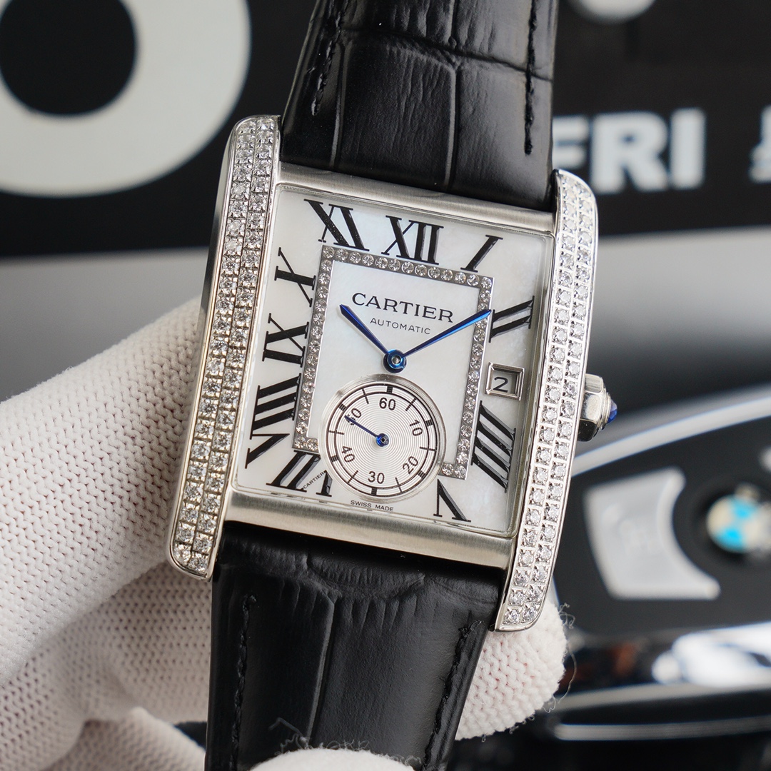 Cartier Tank  Automatic 34mm × 44mm – Cal.1904MC Movement with Arched Sapphire Crystal and Full-Grain Calfskin Strap