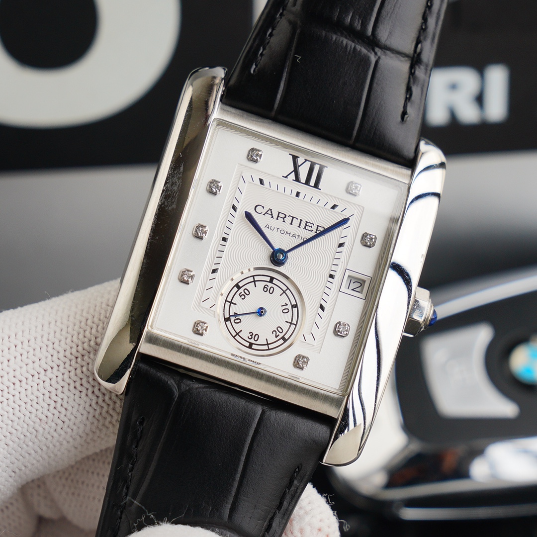 Cartier Tank  Automatic 34mm × 44mm – Cal.1904MC Movement with Arched Sapphire Crystal and Full-Grain Calfskin Strap