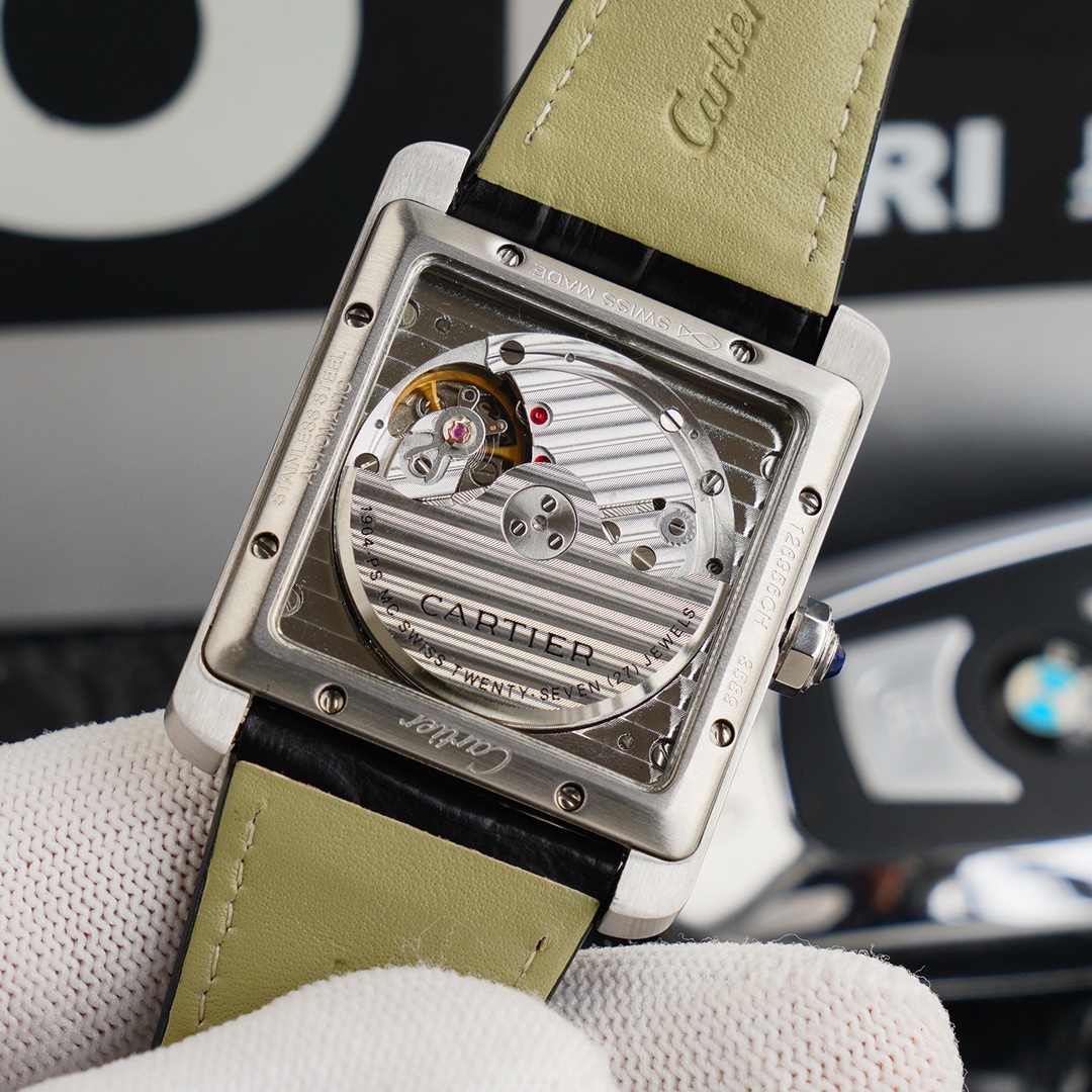 Cartier Tank  Automatic 34mm × 44mm – Cal.1904MC Movement with Arched Sapphire Crystal and Full-Grain Calfskin Strap