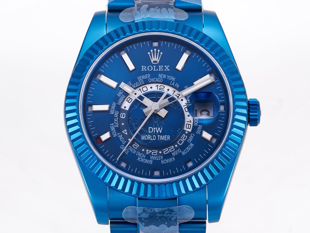 Rolex Sky-Dweller DIW Modified Version 40mm｜9.5mm Thickness Imported Automatic Mechanical Movement Bi-directional Rotating Ring Command Fluted Bezel Sapphire Crystal (Blue Light Magnifier) Oyster Steel Three-piece Link Bracelet Safety Fold-over Clasp Dual