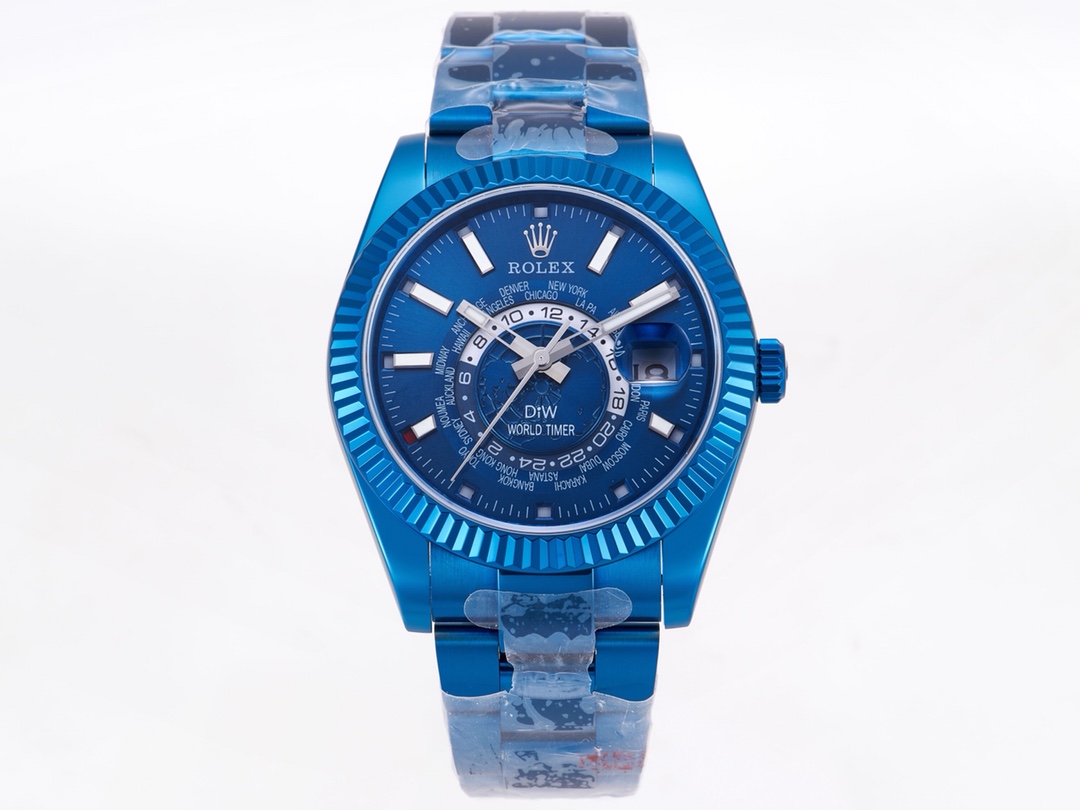 Rolex Sky-Dweller DIW Modified Version 40mm｜9.5mm Thickness Imported Automatic Mechanical Movement Bi-directional Rotating Ring Command Fluted Bezel Sapphire Crystal (Blue Light Magnifier) Oyster Steel Three-piece Link Bracelet Safety Fold-over Clasp Dual