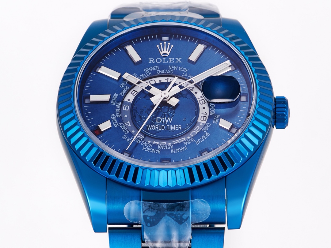 Rolex Sky-Dweller DIW Modified Version 40mm｜9.5mm Thickness Imported Automatic Mechanical Movement Bi-directional Rotating Ring Command Fluted Bezel Sapphire Crystal (Blue Light Magnifier) Oyster Steel Three-piece Link Bracelet Safety Fold-over Clasp Dual
