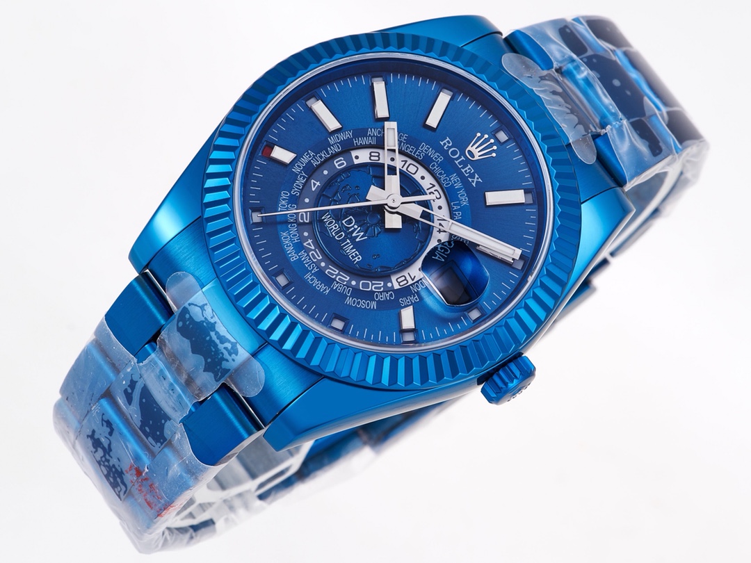 Rolex Sky-Dweller DIW Modified Version 40mm｜9.5mm Thickness Imported Automatic Mechanical Movement Bi-directional Rotating Ring Command Fluted Bezel Sapphire Crystal (Blue Light Magnifier) Oyster Steel Three-piece Link Bracelet Safety Fold-over Clasp Dual