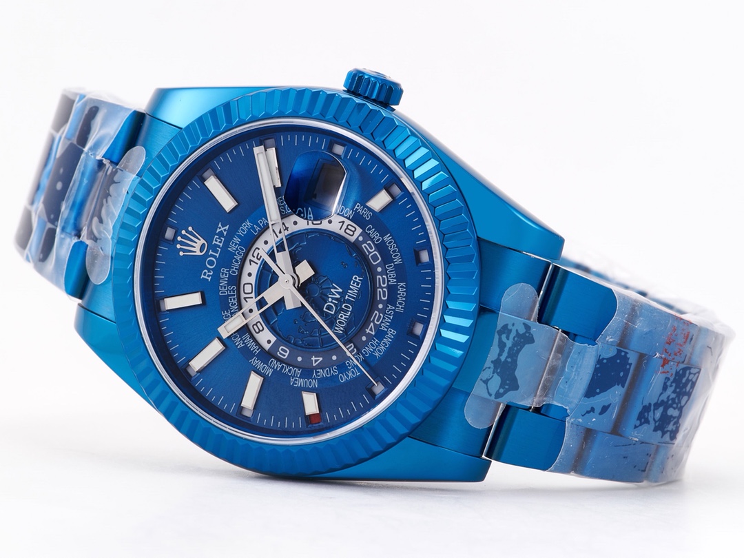 Rolex Sky-Dweller DIW Modified Version 40mm｜9.5mm Thickness Imported Automatic Mechanical Movement Bi-directional Rotating Ring Command Fluted Bezel Sapphire Crystal (Blue Light Magnifier) Oyster Steel Three-piece Link Bracelet Safety Fold-over Clasp Dual