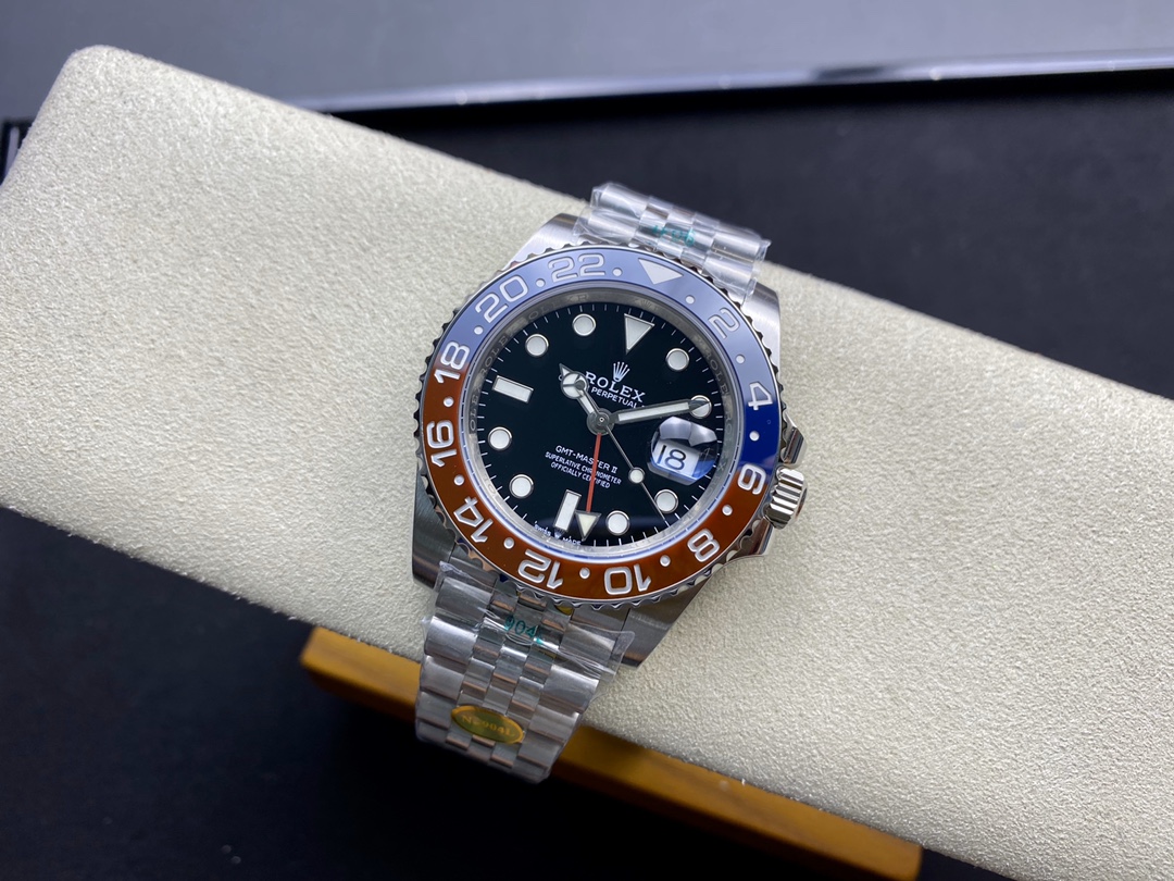 Rolex GMT-Master II Pepsi Bezel 40mm｜13mm Thickness Caliber 3186 Automatic Movement 904L Steel Red & Blue Ceramic Bi-directional Rotating Bezel High-tech Electroplated Font Sapphire Crystal Super Luminous Fold-over Clasp GMT Function