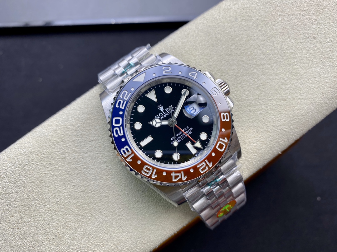 Rolex GMT-Master II Pepsi Bezel 40mm｜13mm Thickness Caliber 3186 Automatic Movement 904L Steel Red & Blue Ceramic Bi-directional Rotating Bezel High-tech Electroplated Font Sapphire Crystal Super Luminous Fold-over Clasp GMT Function
