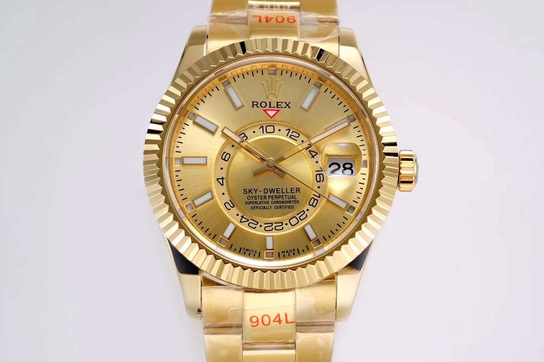 Rolex Sky-Dweller 42mm｜Caliber 9001 Automatic Mechanical Movement Ring Command Fluted Bezel Scratch-resistant Sapphire Crystal (Anti-reflective Magnified Date Window) Sunburst Dial Oyster Steel Three-piece Link Bracelet 5mm Easy-adjust Link Extension Syst