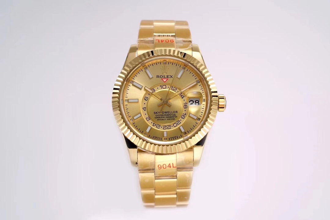 Rolex Sky-Dweller 42mm｜Caliber 9001 Automatic Mechanical Movement Ring Command Fluted Bezel Scratch-resistant Sapphire Crystal (Anti-reflective Magnified Date Window) Sunburst Dial Oyster Steel Three-piece Link Bracelet 5mm Easy-adjust Link Extension Syst