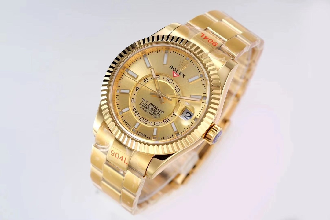 Rolex Sky-Dweller 42mm｜Caliber 9001 Automatic Mechanical Movement Ring Command Fluted Bezel Scratch-resistant Sapphire Crystal (Anti-reflective Magnified Date Window) Sunburst Dial Oyster Steel Three-piece Link Bracelet 5mm Easy-adjust Link Extension Syst