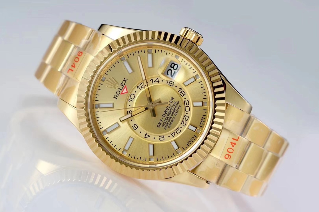 Rolex Sky-Dweller 42mm｜Caliber 9001 Automatic Mechanical Movement Ring Command Fluted Bezel Scratch-resistant Sapphire Crystal (Anti-reflective Magnified Date Window) Sunburst Dial Oyster Steel Three-piece Link Bracelet 5mm Easy-adjust Link Extension Syst