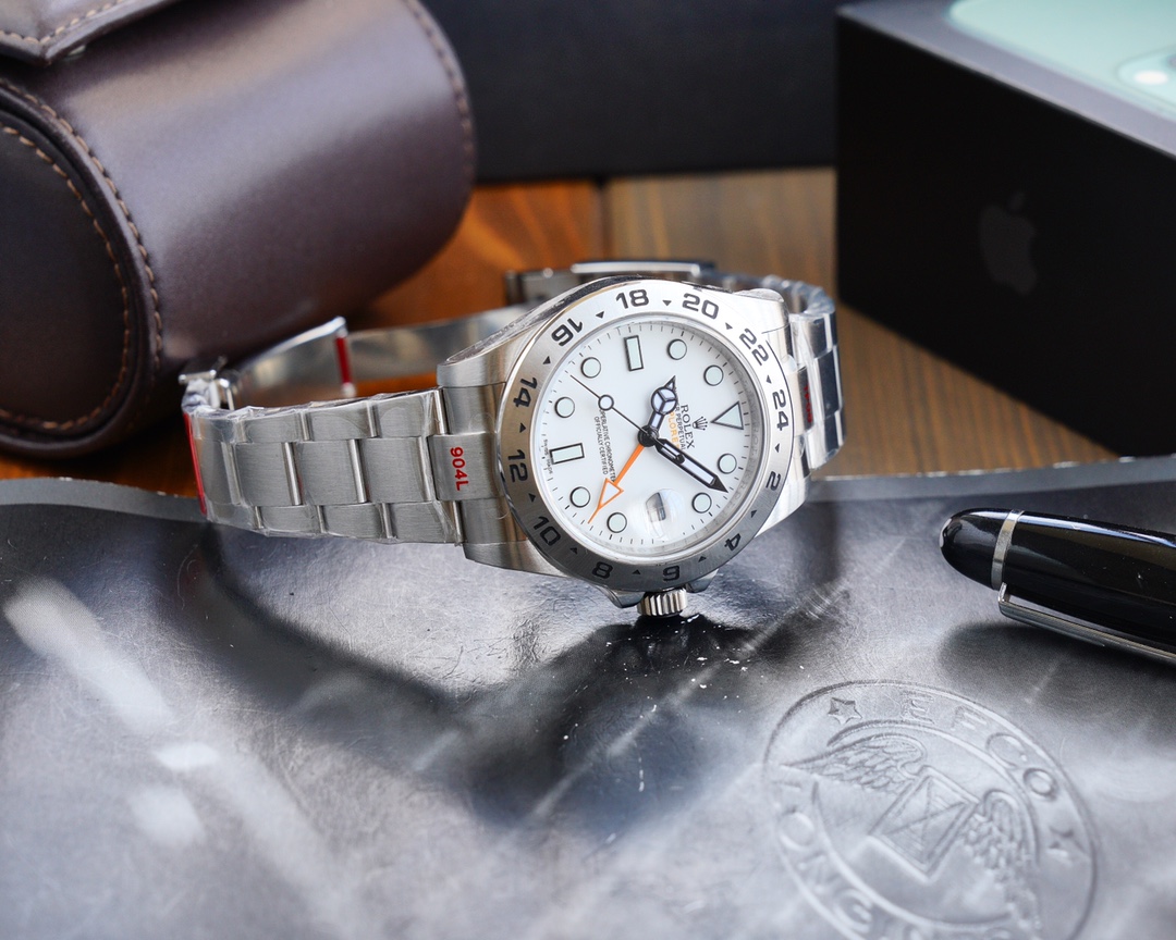 Rolex Explorer II 42mm V7 Upgrade Version｜Caliber 2836 Orange GMT Hand Dual Time Zone Display Finely Polished Case & Bracelet Safety Clasp Black & White Dial Ice-Blue Luminous