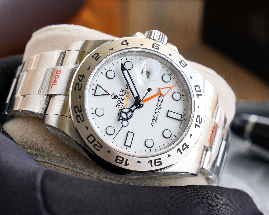 Rolex Explorer II 42mm V7 Upgrade Version｜Caliber 2836 Orange GMT Hand Dual Time Zone Display Finely Polished Case & Bracelet Safety Clasp Black & White Dial Ice-Blue Luminous