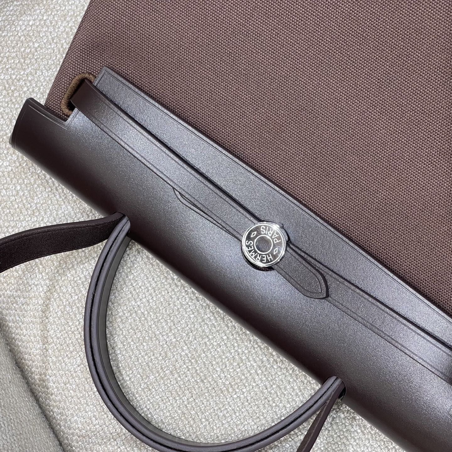 Hermès Model: herbag31 Color: Ebony with silver hardware Dimensions: 31cm x 25cm x 10cm