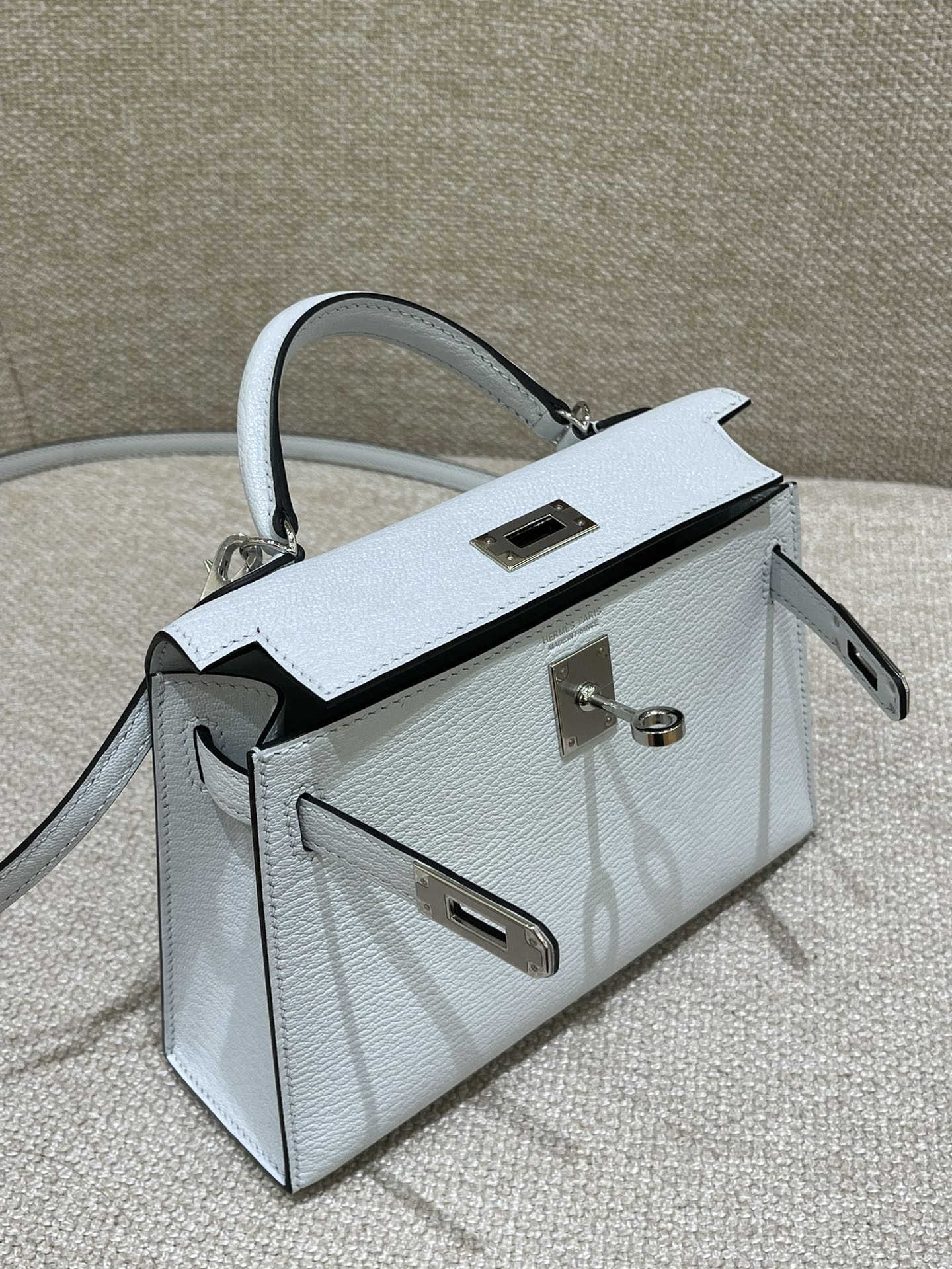 Hermès Model: Kelly Mini 2nd Generation Color: Smoky Blue with Silver Hardware Dimensions: 19cm x 12cm x 5.5cm