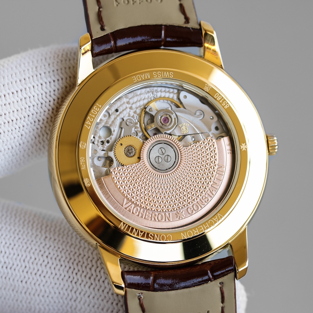 Vacheron Constantin Traditionnelle Collection 81530 40mm×9mm｜18K Gold Plated Rotor Double-sided Sapphire Crystal (Anti-reflective Coating) Double-layer Italian Calfskin Strap Maltese Cross Buckle