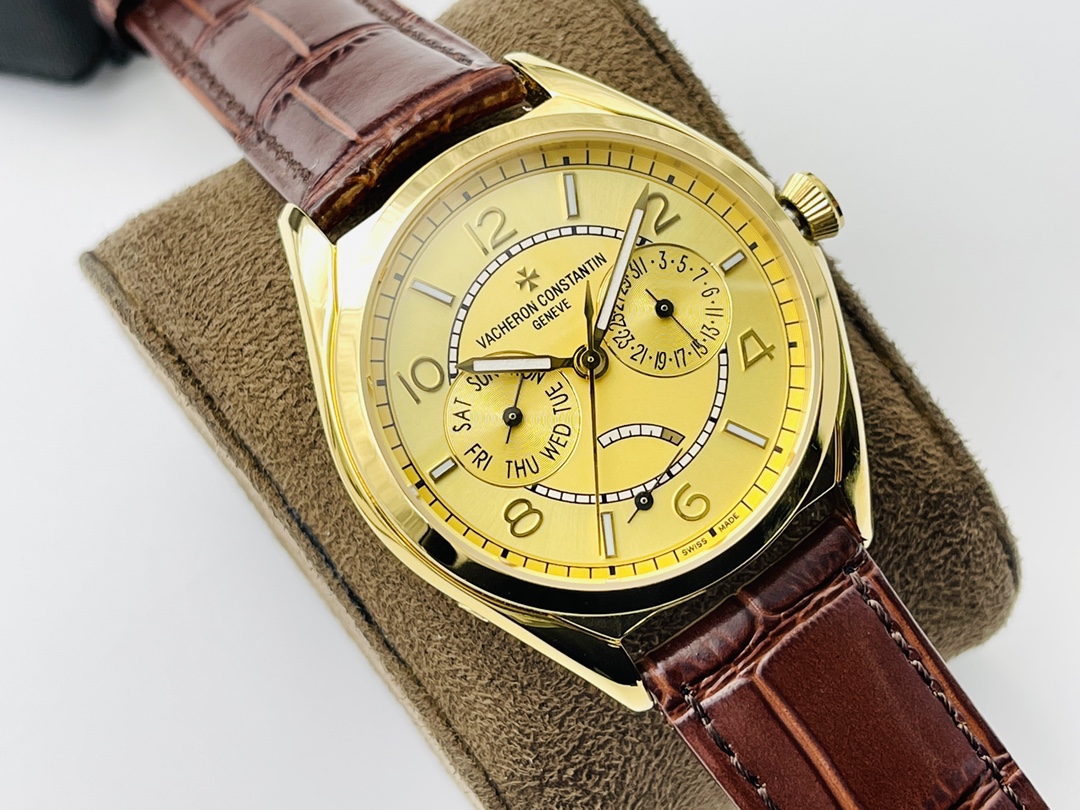 Vacheron Constantin FIFTYSIX Collection｜TW Factory V2 Upgrade Version Two-tone Dial CNC Machined Integrated Markers Super Luminous Customized Mechanical Movement Embedded Italian Cowhide Strap Folding Buckle