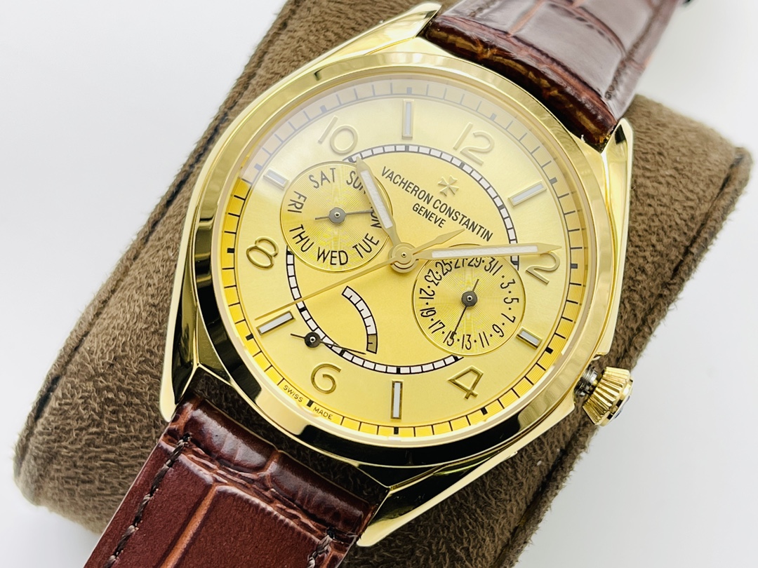 Vacheron Constantin FIFTYSIX Collection｜TW Factory V2 Upgrade Version Two-tone Dial CNC Machined Integrated Markers Super Luminous Customized Mechanical Movement Embedded Italian Cowhide Strap Folding Buckle