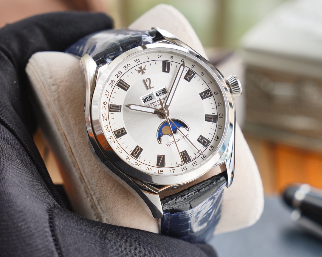 Vacheron Constantin FIFTYSIX Collection Moon Phase Watch 40mm×12.6mm｜Upgrade Version 316L Stainless Steel Case Caliber 2460QCL/1 Full Calendar Display (Day/Month/Date) Moon Phase Function at 6 O'clock Quick-release Italian Cowhide Strap