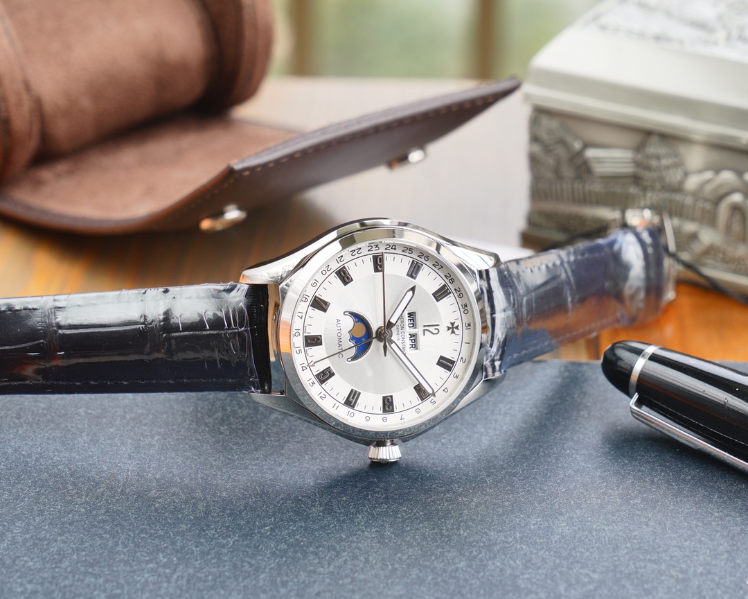 Vacheron Constantin FIFTYSIX Collection Moon Phase Watch 40mm×12.6mm｜Upgrade Version 316L Stainless Steel Case Caliber 2460QCL/1 Full Calendar Display (Day/Month/Date) Moon Phase Function at 6 O'clock Quick-release Italian Cowhide Strap