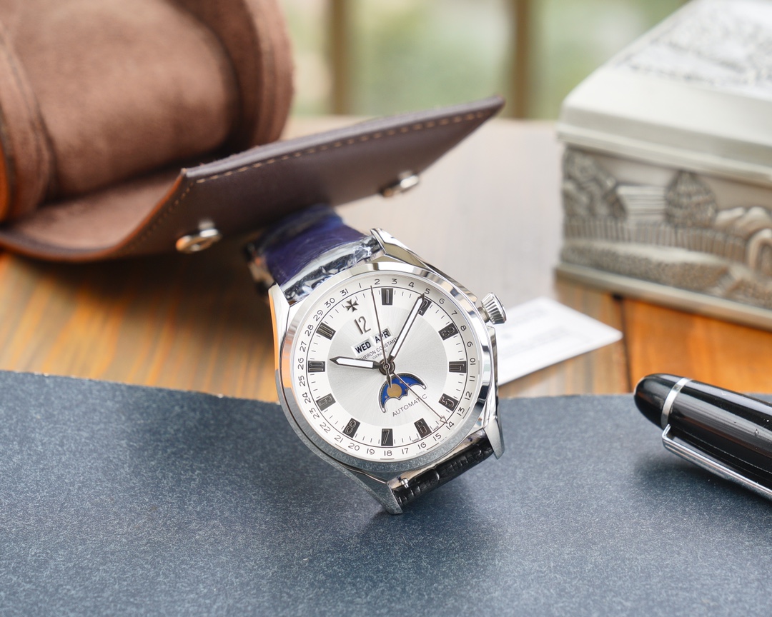 Vacheron Constantin FIFTYSIX Collection Moon Phase Watch 40mm×12.6mm｜Upgrade Version 316L Stainless Steel Case Caliber 2460QCL/1 Full Calendar Display (Day/Month/Date) Moon Phase Function at 6 O'clock Quick-release Italian Cowhide Strap