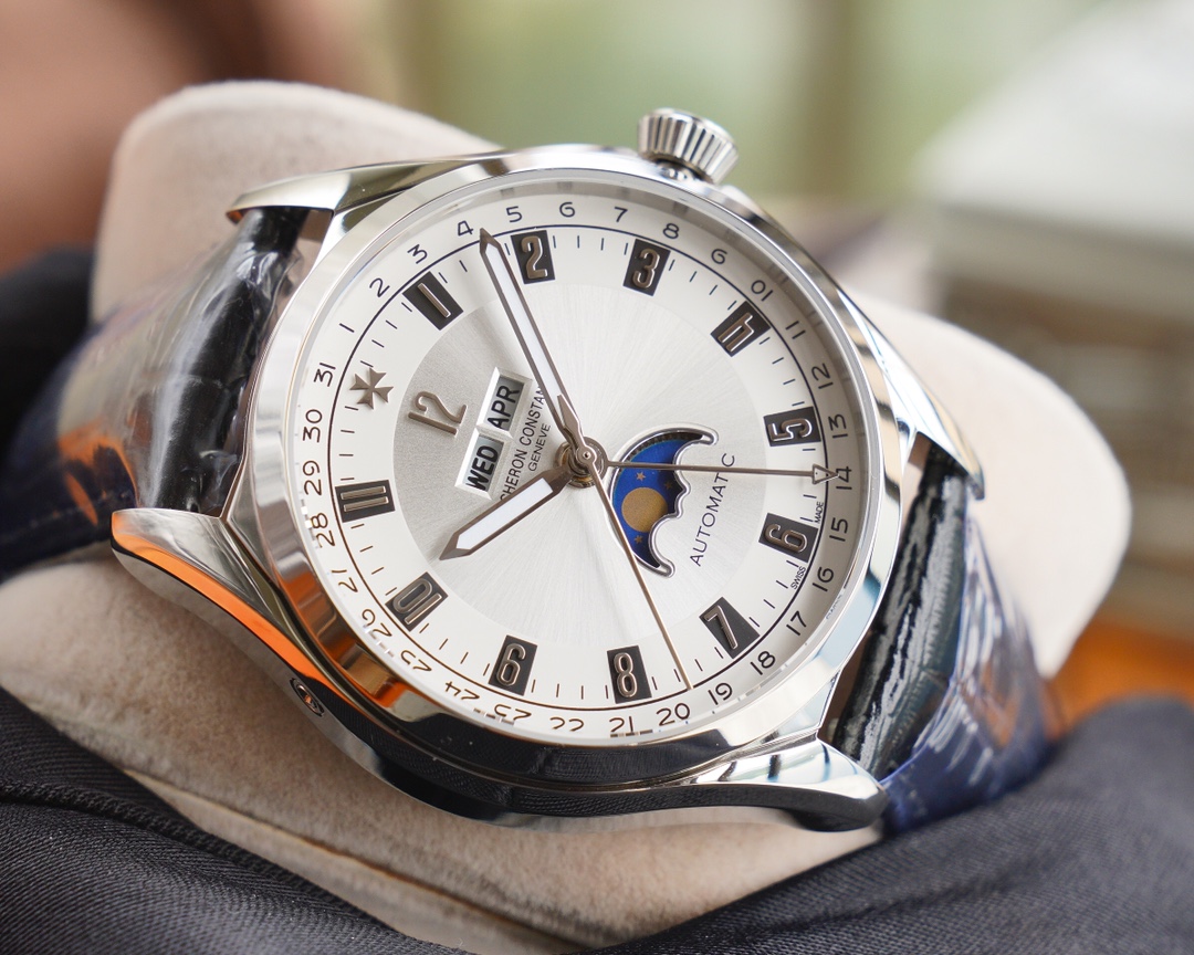 Vacheron Constantin FIFTYSIX Collection Moon Phase Watch 40mm×12.6mm｜Upgrade Version 316L Stainless Steel Case Caliber 2460QCL/1 Full Calendar Display (Day/Month/Date) Moon Phase Function at 6 O'clock Quick-release Italian Cowhide Strap