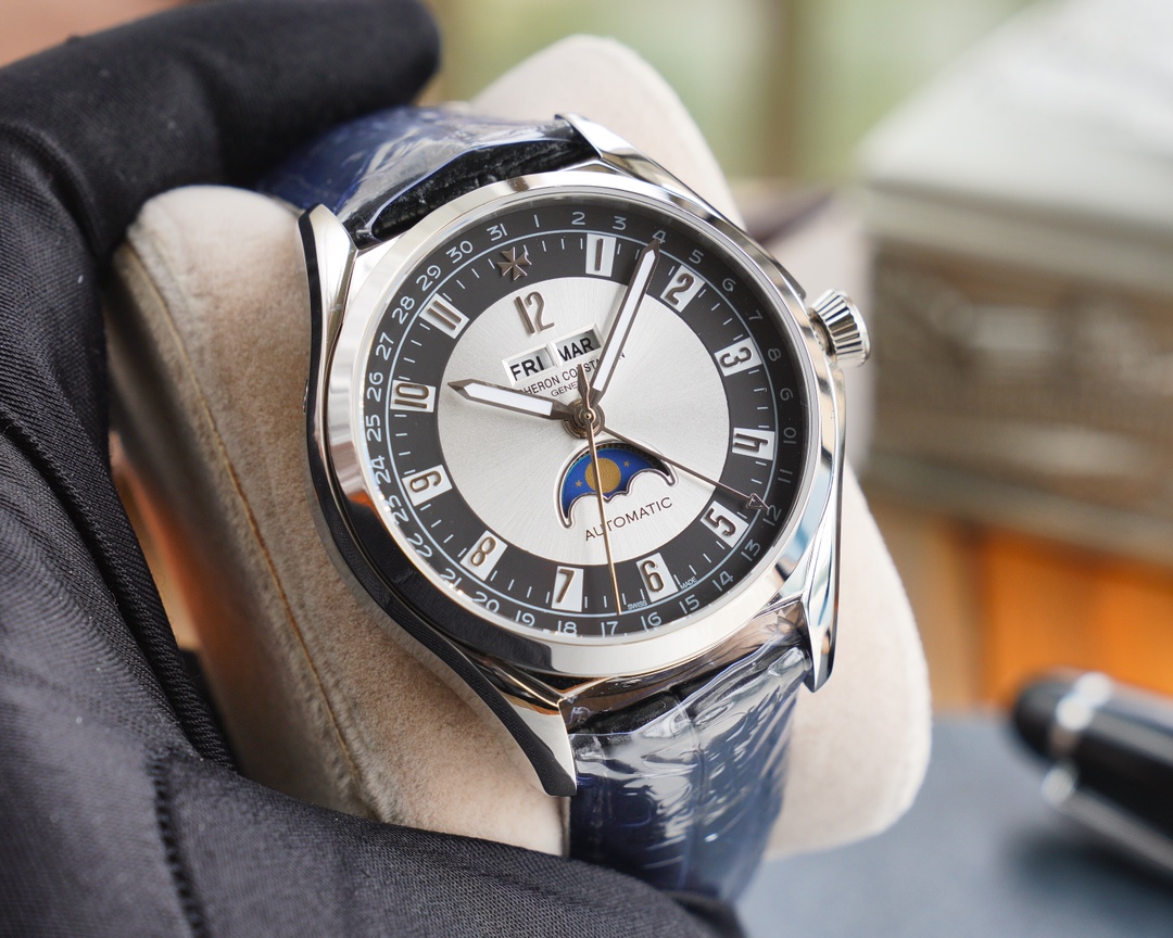 Vacheron Constantin FIFTYSIX Collection Moon Phase Watch 40mm×12.6mm｜Upgrade Version 316L Stainless Steel Case Caliber 2460QCL/1 Full Calendar Display (Day/Month/Date) Moon Phase Function at 6 O'clock Quick-release Italian Cowhide Strap