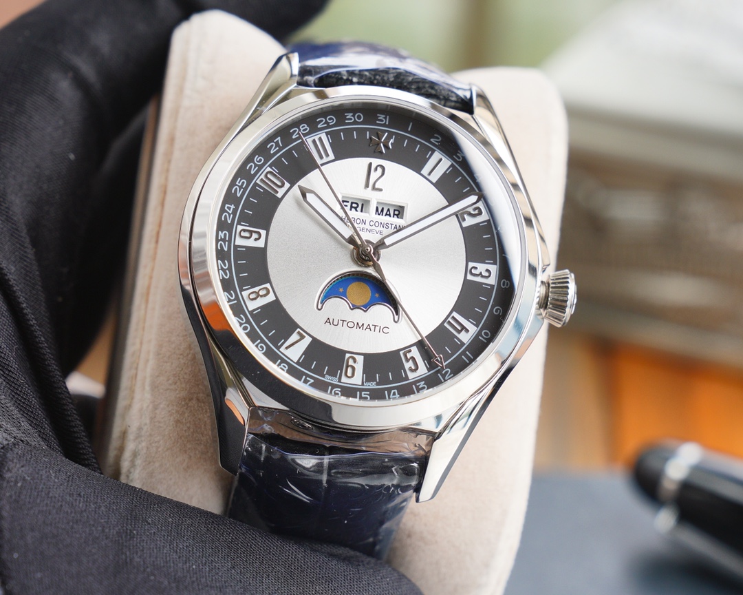 Vacheron Constantin FIFTYSIX Collection Moon Phase Watch 40mm×12.6mm｜Upgrade Version 316L Stainless Steel Case Caliber 2460QCL/1 Full Calendar Display (Day/Month/Date) Moon Phase Function at 6 O'clock Quick-release Italian Cowhide Strap