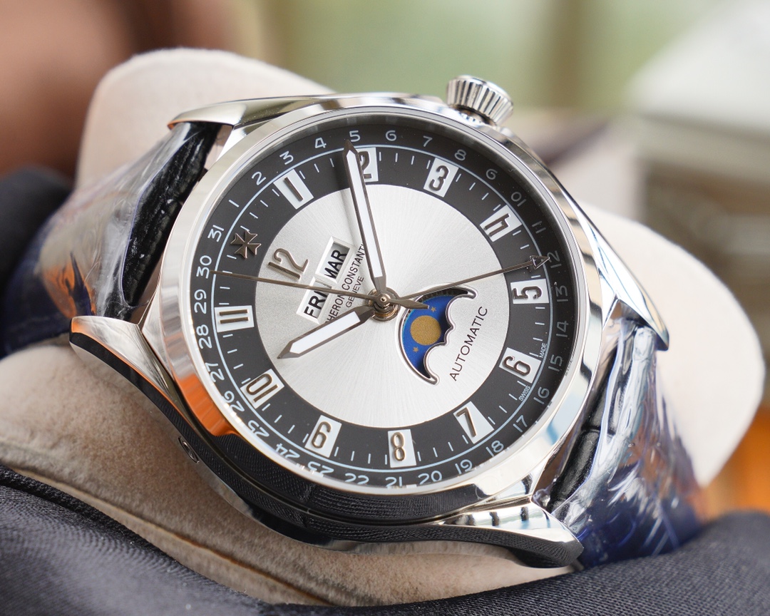 Vacheron Constantin FIFTYSIX Collection Moon Phase Watch 40mm×12.6mm｜Upgrade Version 316L Stainless Steel Case Caliber 2460QCL/1 Full Calendar Display (Day/Month/Date) Moon Phase Function at 6 O'clock Quick-release Italian Cowhide Strap