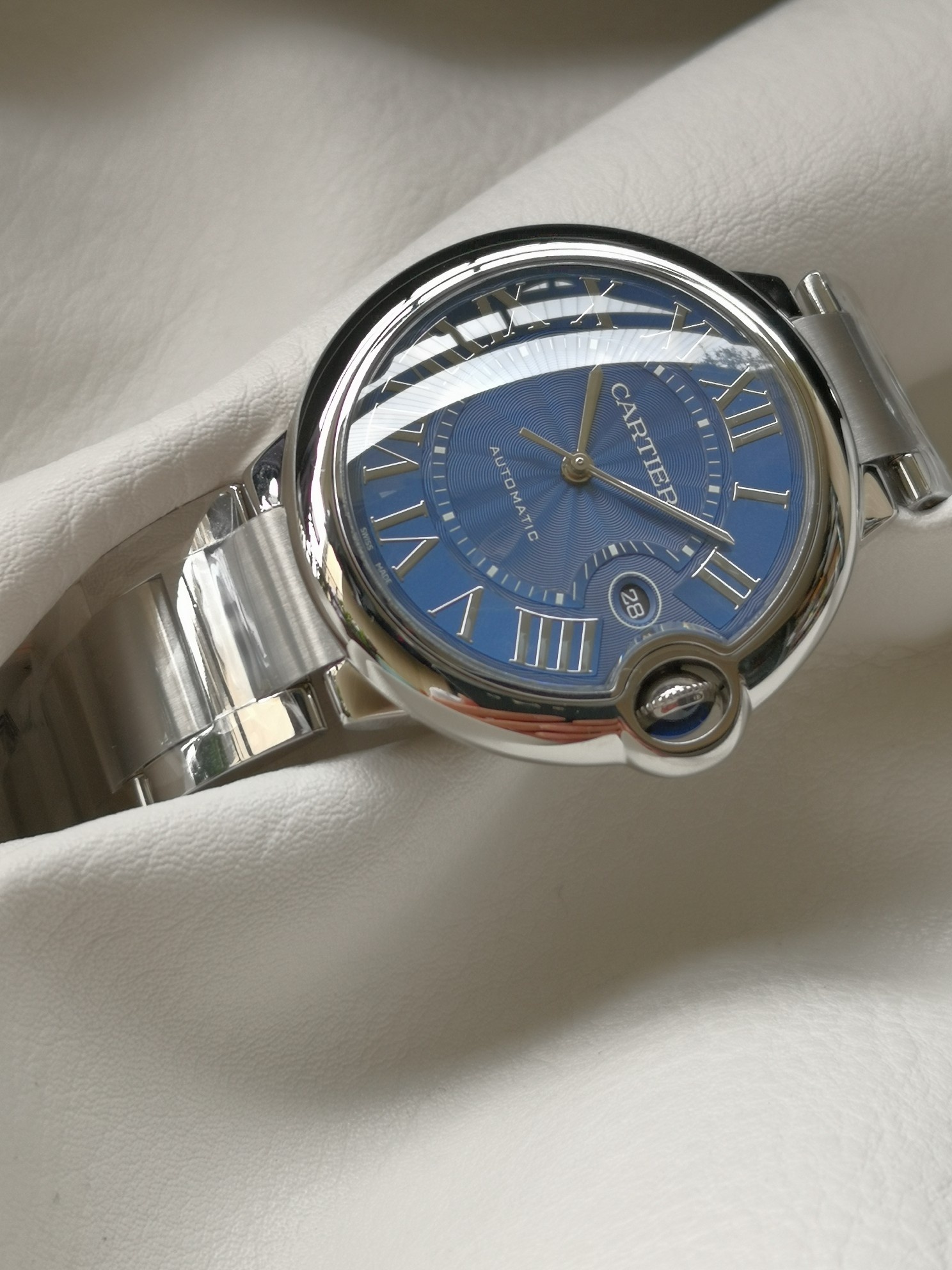 Cartier Ballon Bleu WSBB0025 42.1mm Stainless Steel Automatic Watch with Blue Guilloché Dial