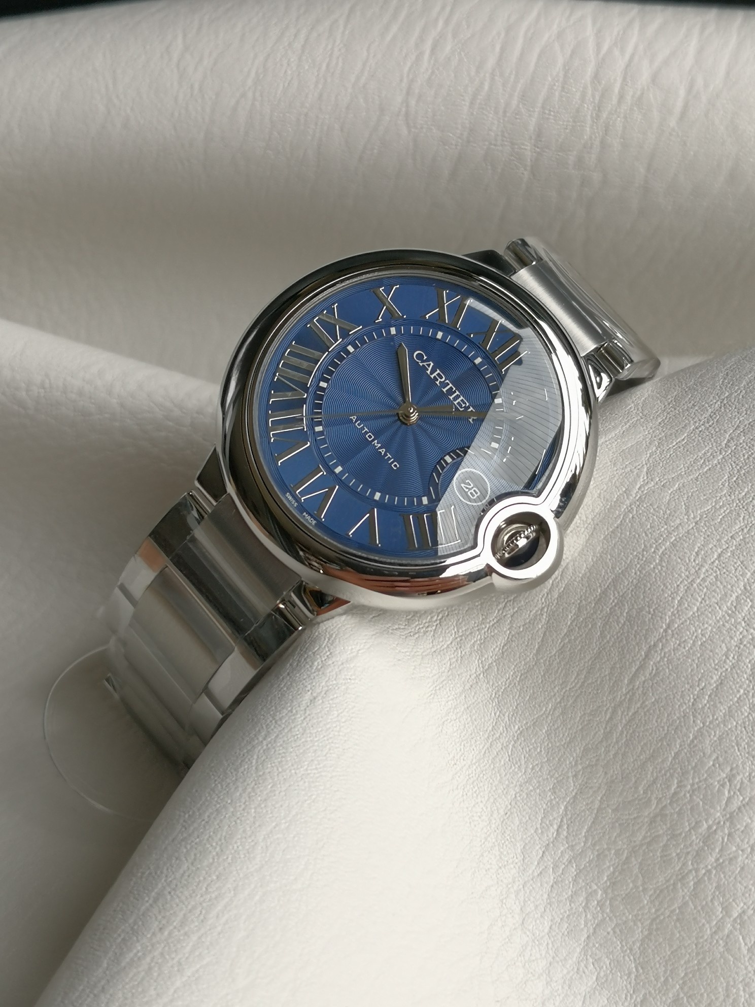 Cartier Ballon Bleu WSBB0025 42.1mm Stainless Steel Automatic Watch with Blue Guilloché Dial