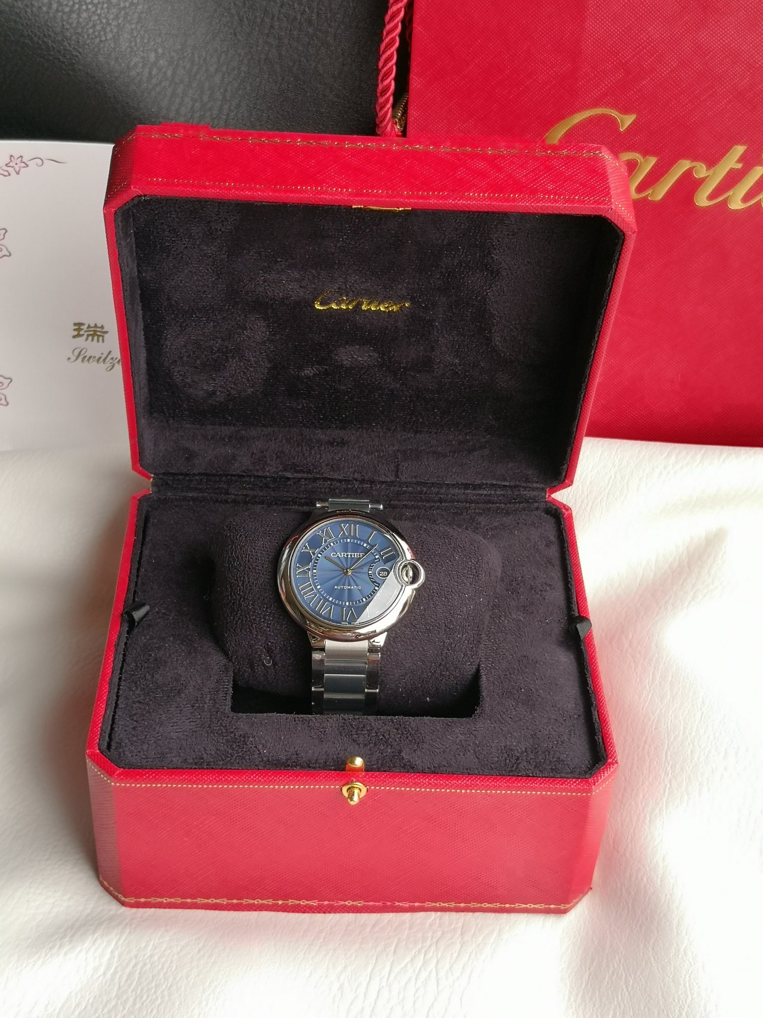 Cartier Ballon Bleu WSBB0025 42.1mm Stainless Steel Automatic Watch with Blue Guilloché Dial