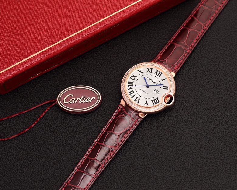 Cartier Ballon Bleu 33mm / 36mm Stainless Steel Automatic Watch with Blue Guilloché Dial, Sapphire Bubble Crystal, Alligator Leather Strap