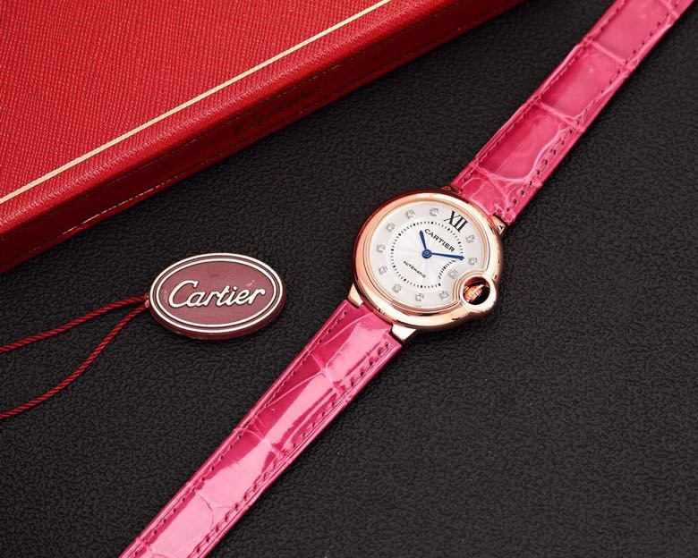 Cartier Ballon Bleu 33mm / 36mm Stainless Steel Automatic Watch with Blue Guilloché Dial, Sapphire Bubble Crystal, Alligator Leather Strap