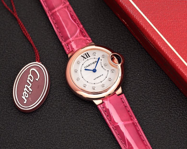 Cartier Ballon Bleu 33mm / 36mm Stainless Steel Automatic Watch with Blue Guilloché Dial, Sapphire Bubble Crystal, Alligator Leather Strap