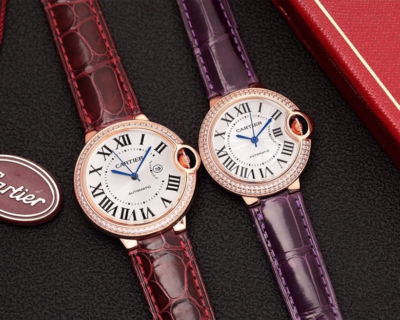 Cartier Ballon Bleu 33mm / 36mm Stainless Steel Automatic Watch with Blue Guilloché Dial, Sapphire Bubble Crystal, Alligator Leather Strap