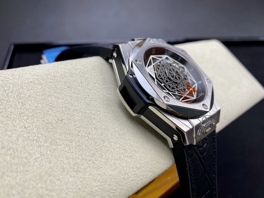 Vacheron Constantin Big Bang Sang Bleu Tattoo Collection 45mm×14mm｜HB Production Customized Caliber HUB1213 Swiss Calibrated Version Three-dimensional Geometric Lines Three Octagonal Hollow Rhodium-plated Hands Black Heat-transferred Calfskin Strap (Natur
