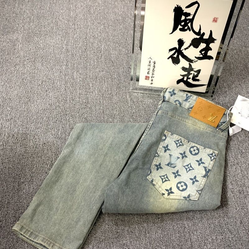 ルイ・ヴィトン新賞マルチポイント刺繍ロゴスパンデニムジン