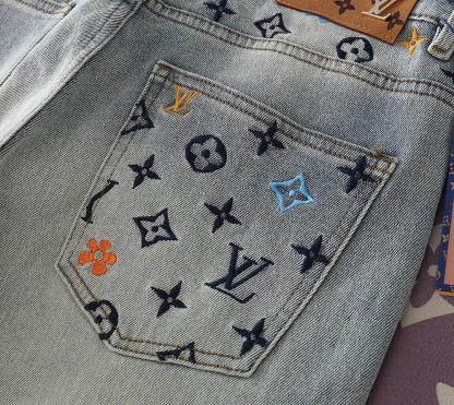 ルイ・ヴィトン新賞マルチポイント刺繍ロゴスパンデニムジン