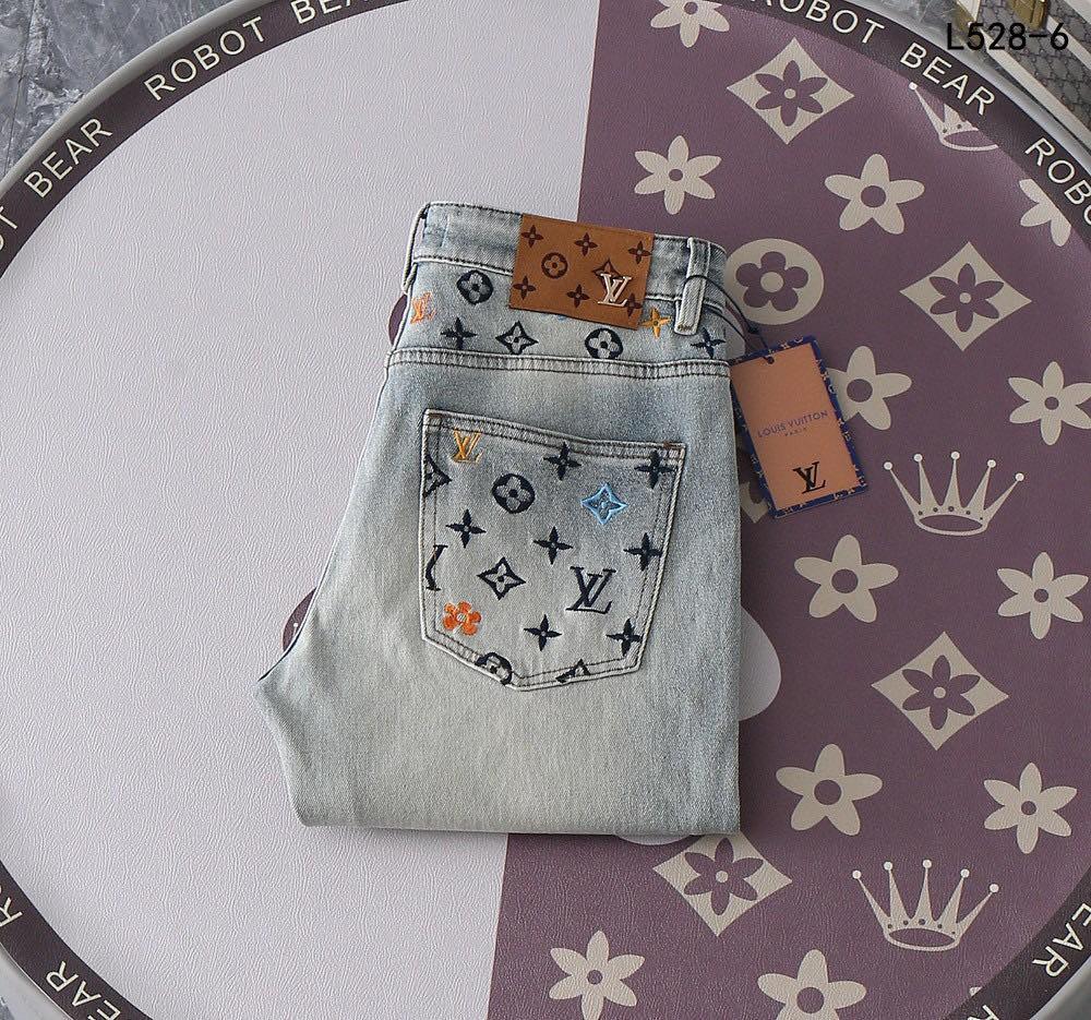 ルイ・ヴィトン新賞マルチポイント刺繍ロゴスパンデニムジン