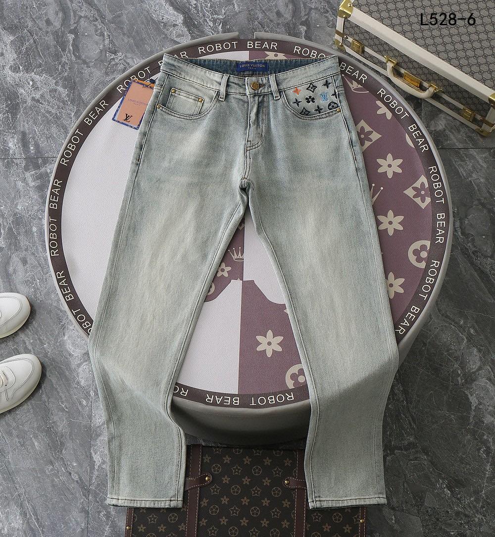 ルイ・ヴィトン新賞マルチポイント刺繍ロゴスパンデニムジン