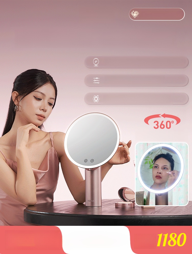 ✨ ส่องแสงสว่างให้ชีวิต! 🌟 💖 กระจกหมุน HD สุดปัง! 💄 🌈 สวยทุกมุมมอง ไม่พลาดทุกการแต่ง! 💁‍♀️ 💡 พร้อมไฟ LED สว่างชัด ทำให้คุณสวยเป๊ะ