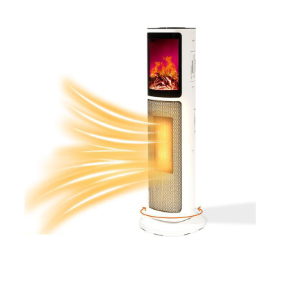 Ceramic Tower 1500W Indoor Space Heater Fan, Room Heating with Oscillation, Portable Tower heater for office, Bedroom, Living room, Overheat Protection, Electronic flame light effect, white