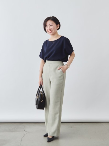 リネンライクパンツ セミワイド