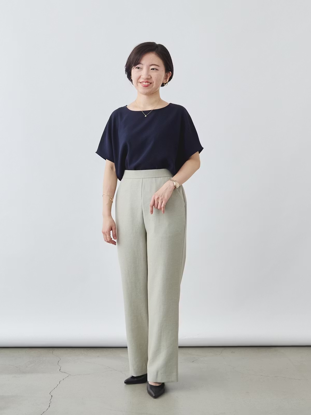 リネンライクパンツ セミワイド