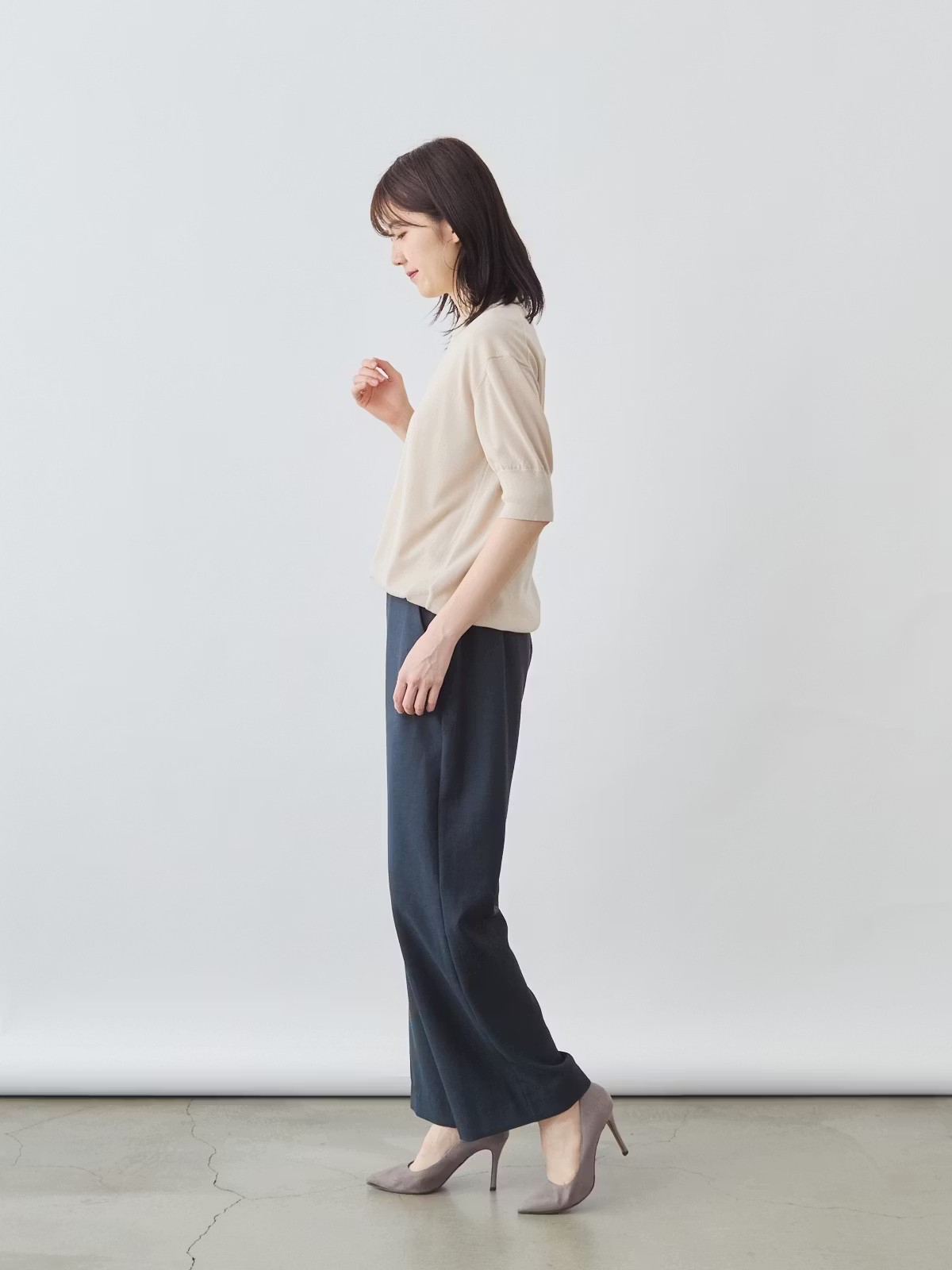 リネンライクパンツ セミワイド