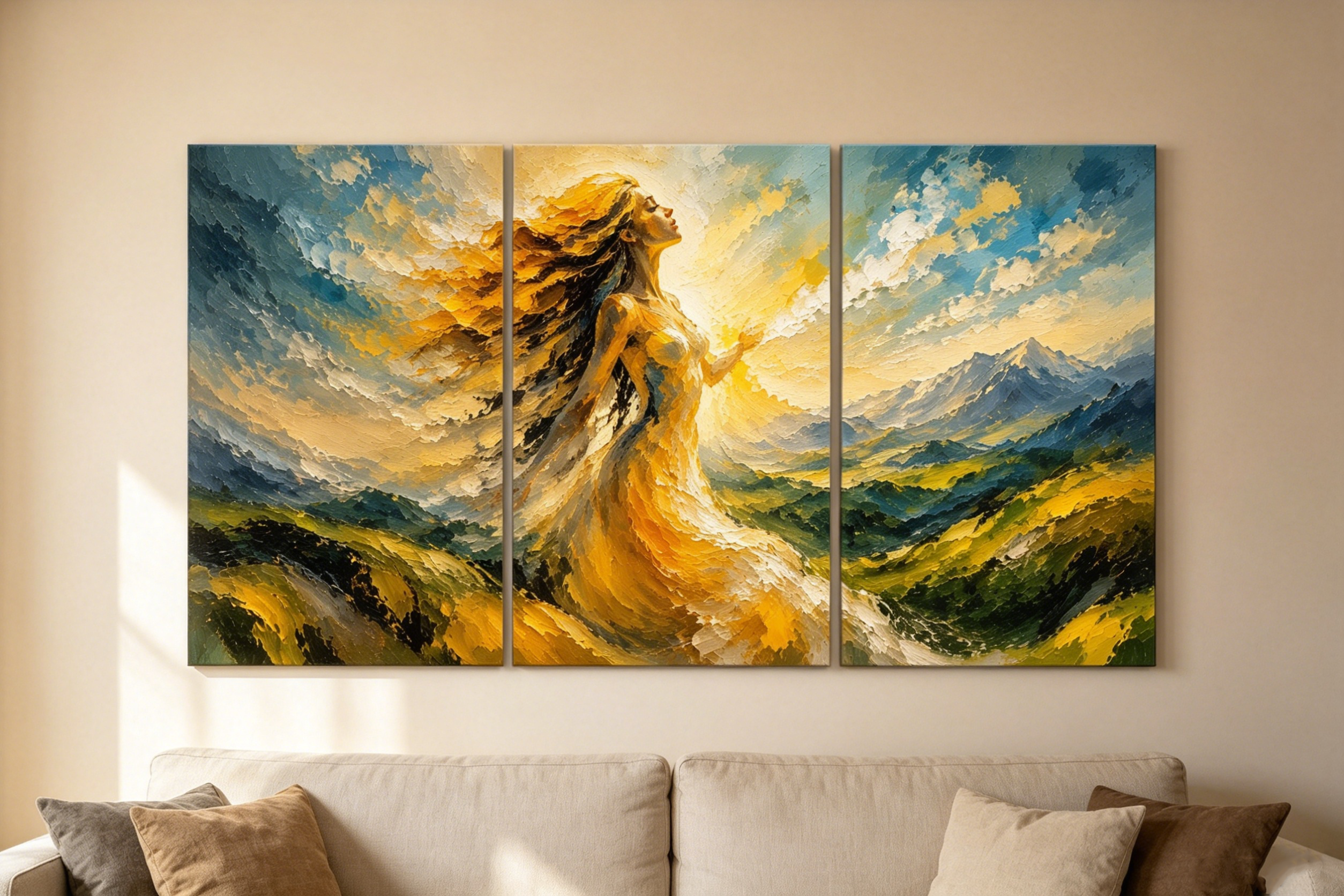 Bộ Tranh Canvas 3 Tấm Thiếu Nữ Nghệ Thuật Hiện Đại（Không khung）