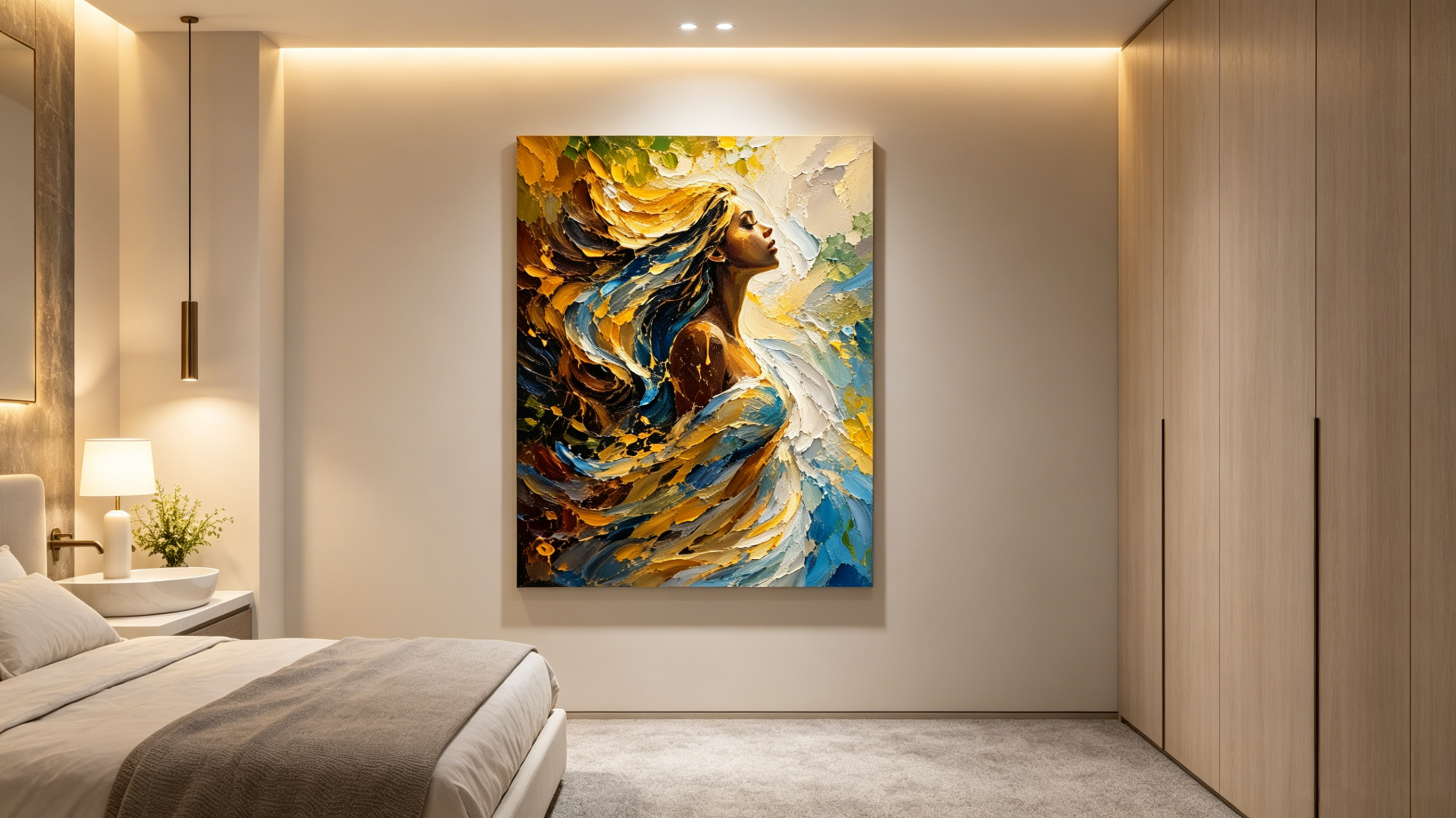 Tranh Canvas Nghệ Thuật Cô Gái Và Hoa Lá Tông Tối Trang Trí Phòng Khách